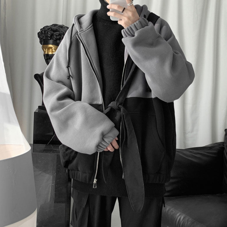 秋冬季新款拉链开衫连帽大码卫衣休闲外套男宽松韩版超火学生上衣