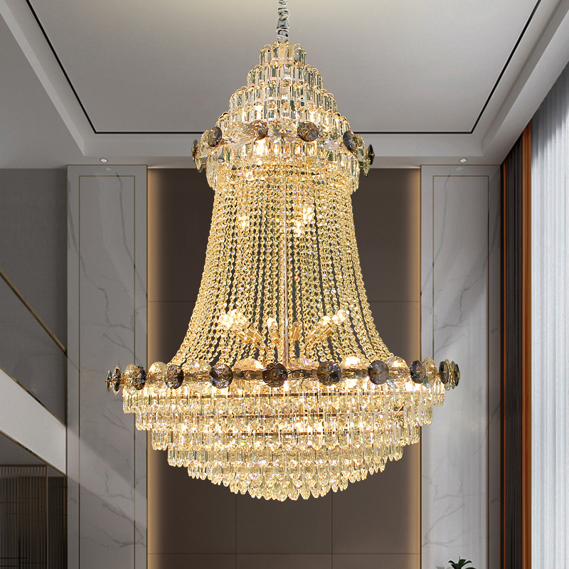 国爵复式楼别墅自建房后现代轻奢美式家用中空水晶大吊灯10年质保