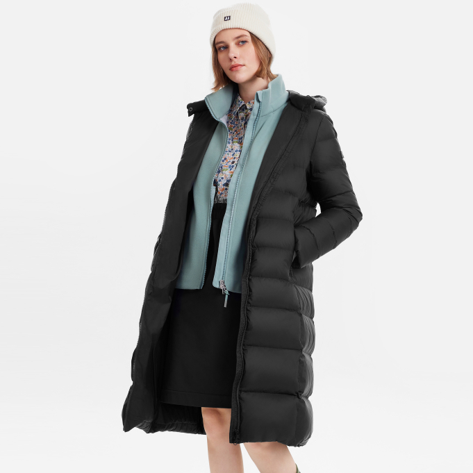 AIGLE艾高秋季WR防泼水户外保暖锁温白鹅绒长款羽绒服女士BE58