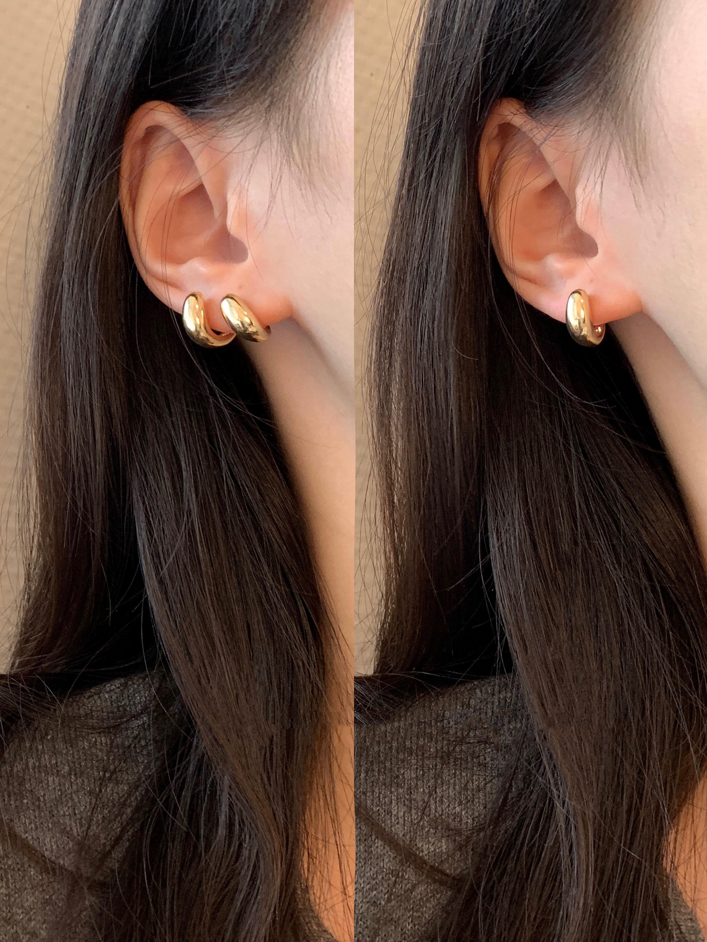 铜合金耳饰 轻奢耳环简约金色ins气质耳夹耳扣耳骨夹耳圈设计