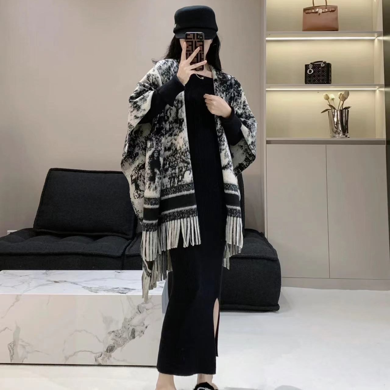 东方水墨画披肩复古秋冬款民族风保暖草原青海西藏旅行披肩仿羊绒