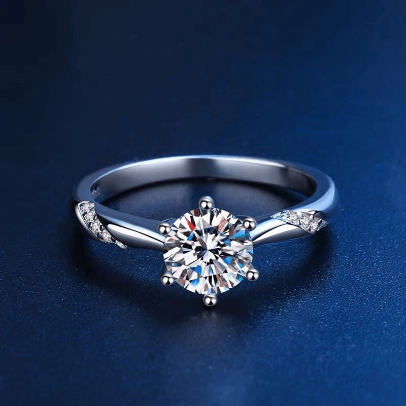 925银莫桑石银制品 【通玲六爪】0.5-5克拉/婚戒奢华经典女戒轻奢