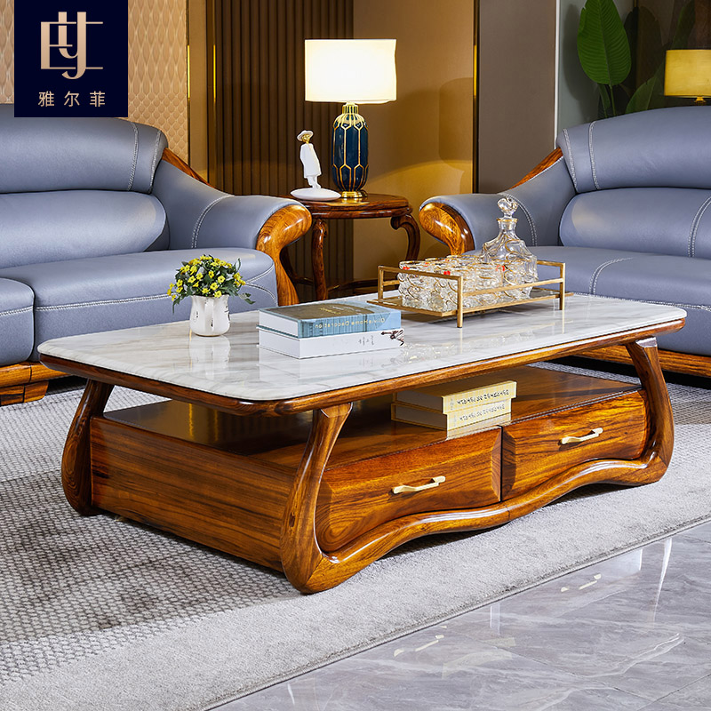 乌金木大理石茶几电视柜组合套装茶桌客厅长方形实木简约储物柜