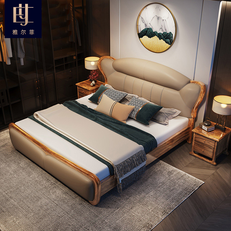 乌金木真皮1.8米软床现代奢华新中式大小户型别墅主卧简约双人床