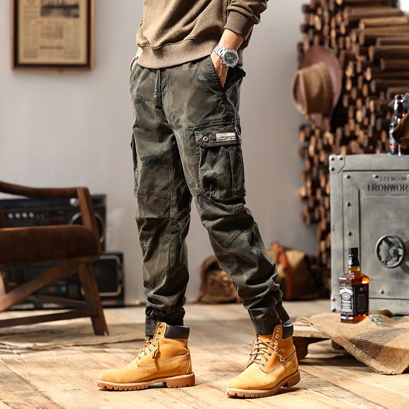 A8108男女同款时尚潮牌迷彩工装裤束脚休闲裤多口个性长裤秋冬款