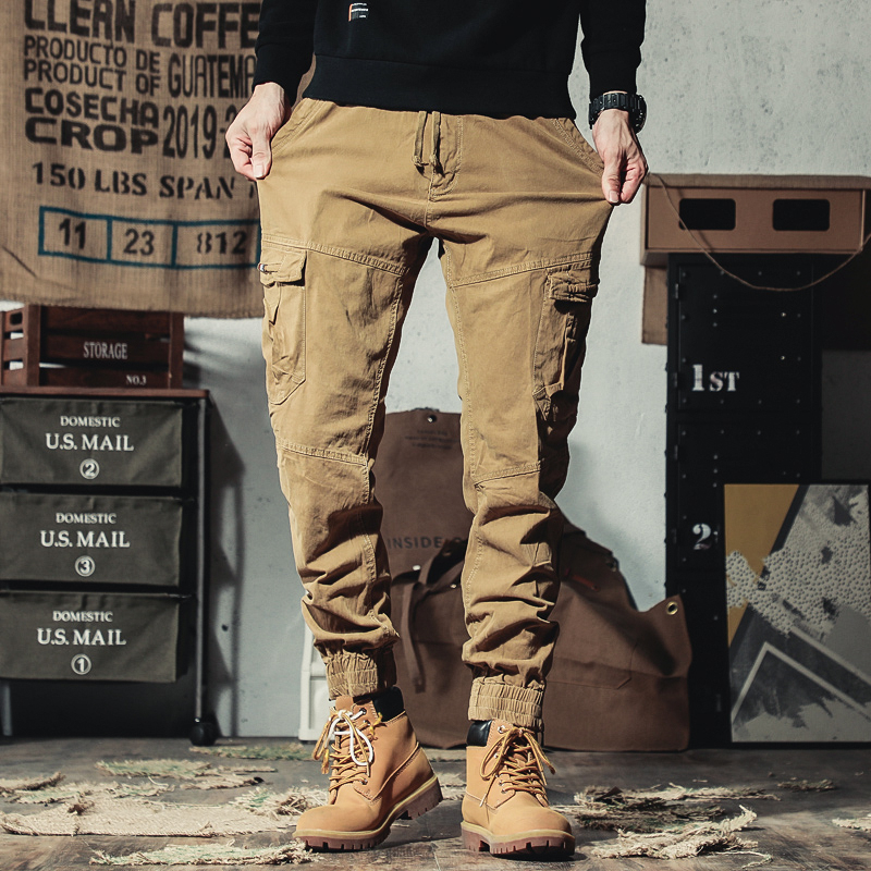 潮牌复古束脚哈伦工装裤男士多口袋水洗休闲裤百搭春秋冬2023新款