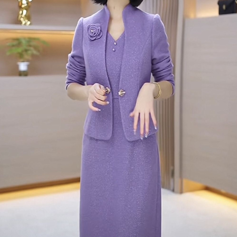 高档拖斯卡植绒连衣裙女2024冬季新款洋气修身遮肉显瘦假两件裙子