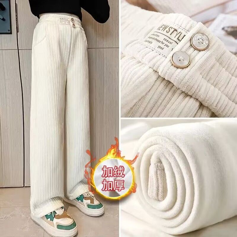 冬季大促女童雪尼尔直筒阔腿裤秋冬款一体加绒儿童休闲裤大