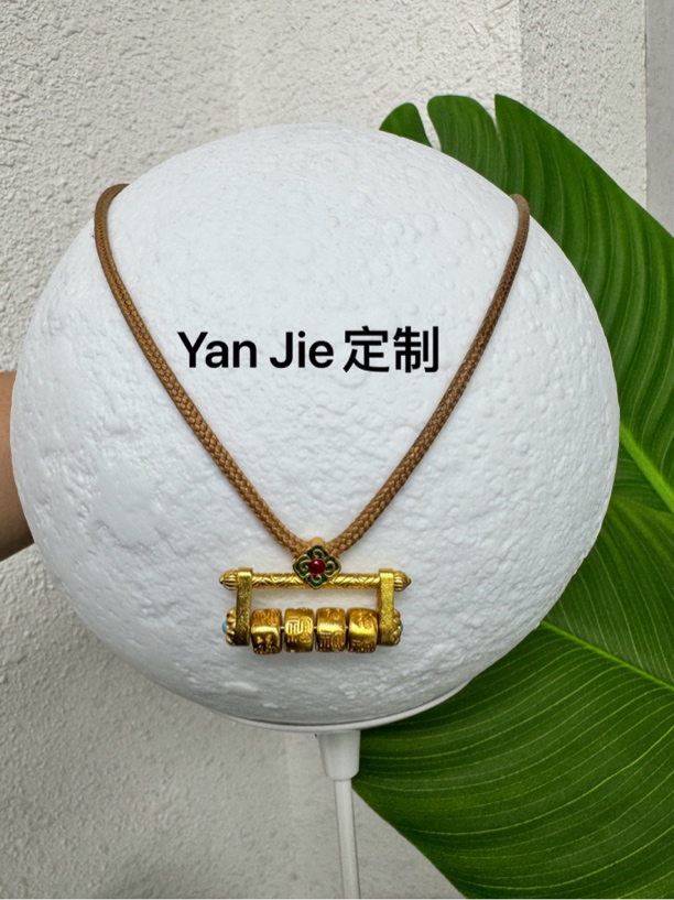合金吊坠 编绳YanJie定制.新中式宫廷风金色百福锁吊坠