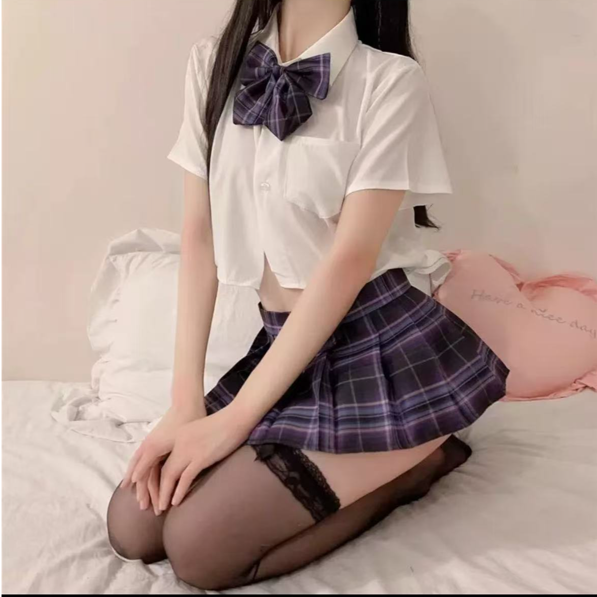 JK性感学生装cos制服诱惑短裙搭百褶裙格子套装