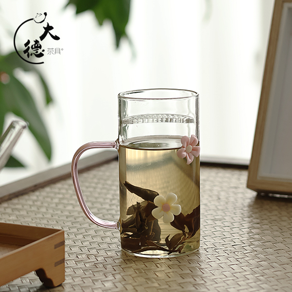 大德 耐热玻璃茶杯加厚月牙杯过滤一体绿茶男女喝水杯花茶杯C522