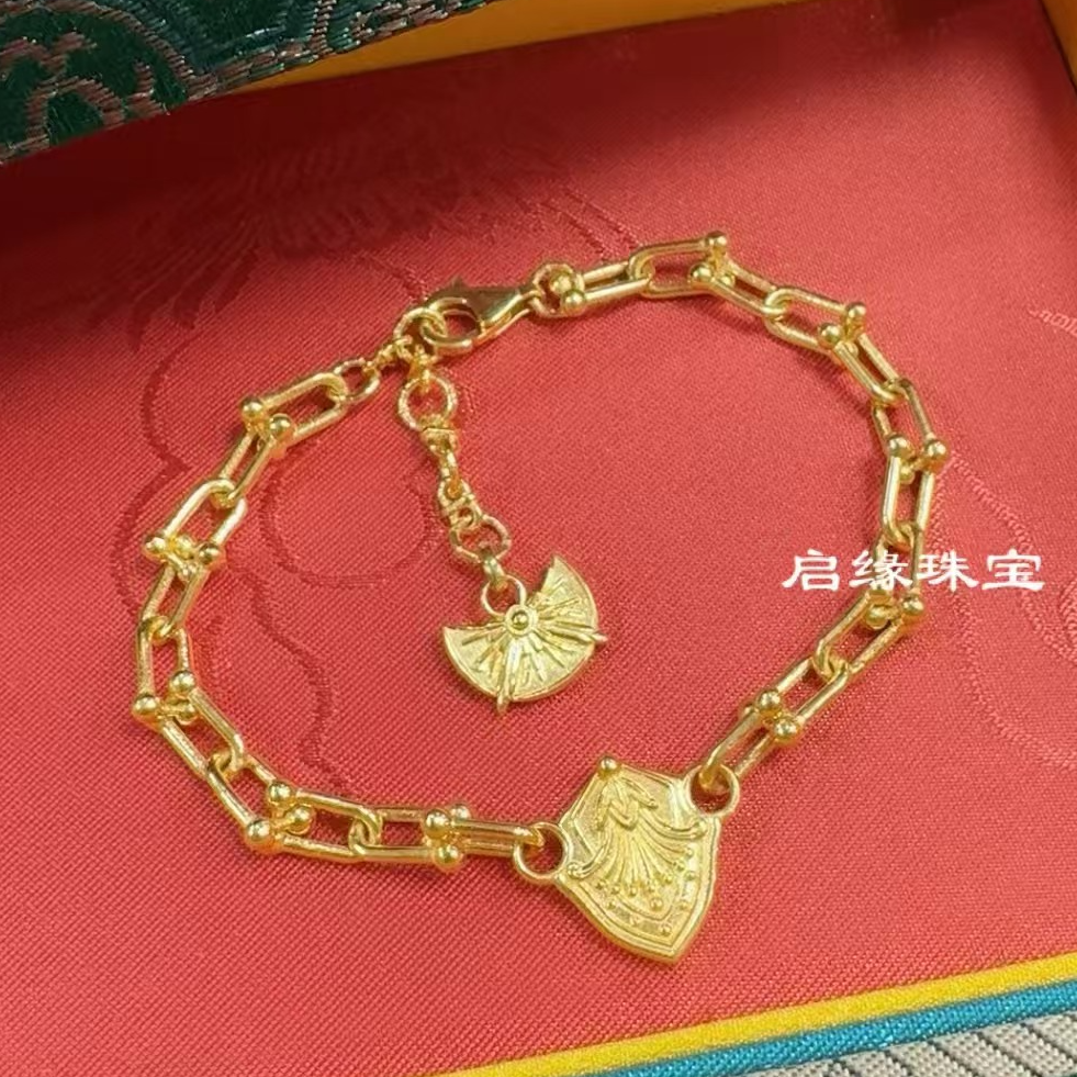 足金老钱风马蹄手链