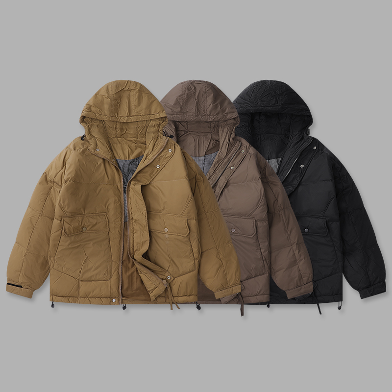 X-879 冬季白鸭绒连帽男女羽绒服纯色简约百搭保暖外套拉链男上衣