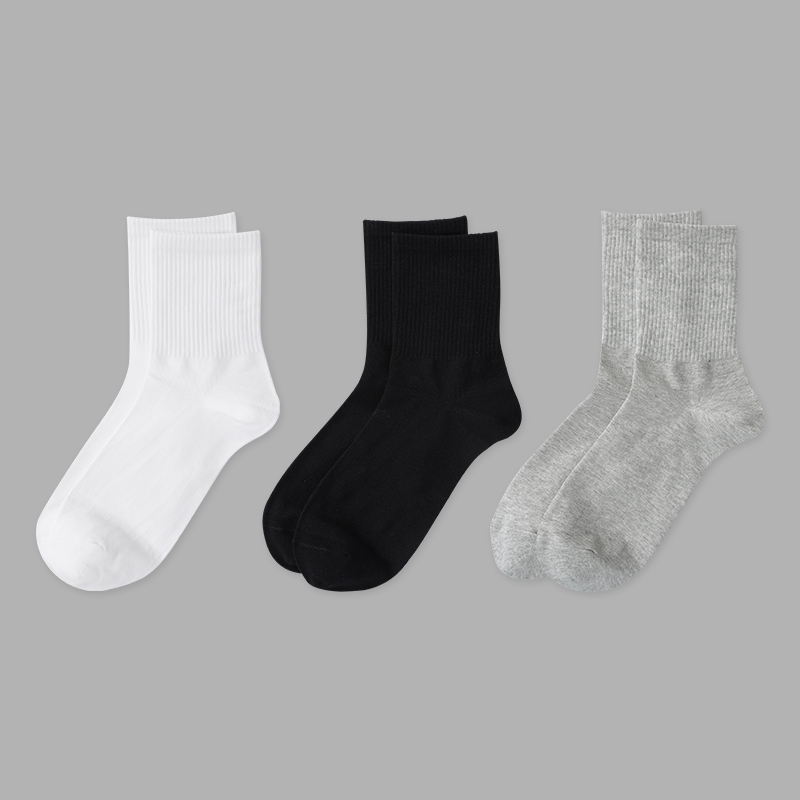 4双装 纯色中筒棉袜子男女防臭袜运动白色长袜潮流ins百搭长筒袜 