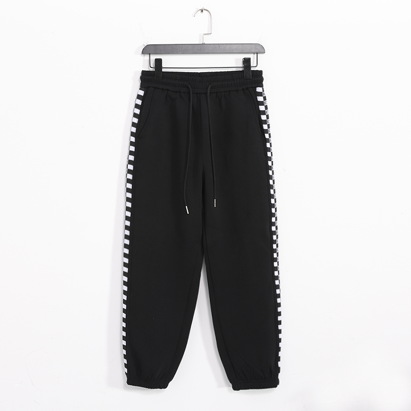 7291 秋季新款空气层棋盘格男女情侣休闲卫裤宽松跳舞运动束脚裤 