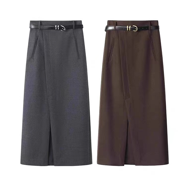 2024秋季新款休闲百搭开叉高腰半身裙女3593