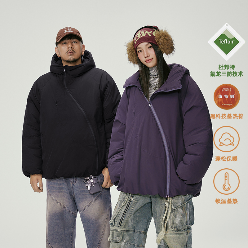 NMAX大码潮牌男装24年冬新品弧形拉链棉衣热特姆蓄热棉外套ENM004