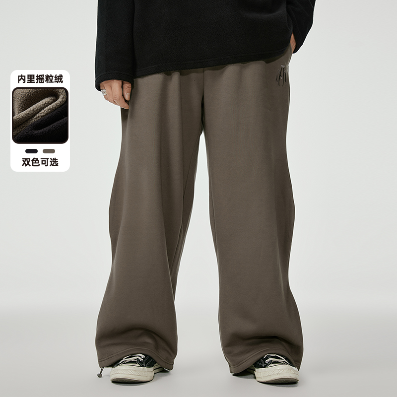 【保暖加绒卫裤】NMAX大码潮牌男装冬新品纯色波浪刺绣长裤ENR045