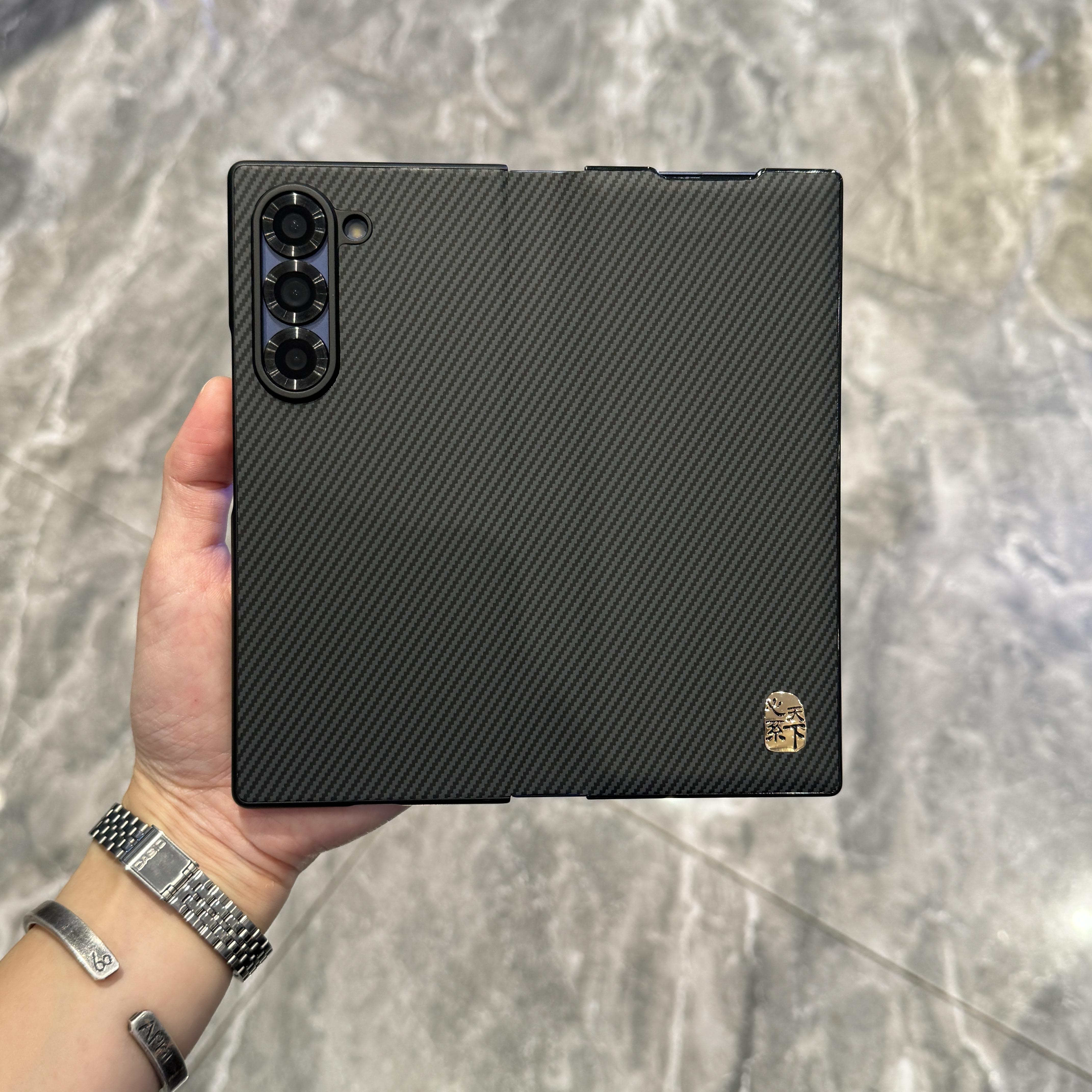 适用三星zfold6手机壳zfold4心系天下zfold5凯夫拉翻盖皮套w23W24