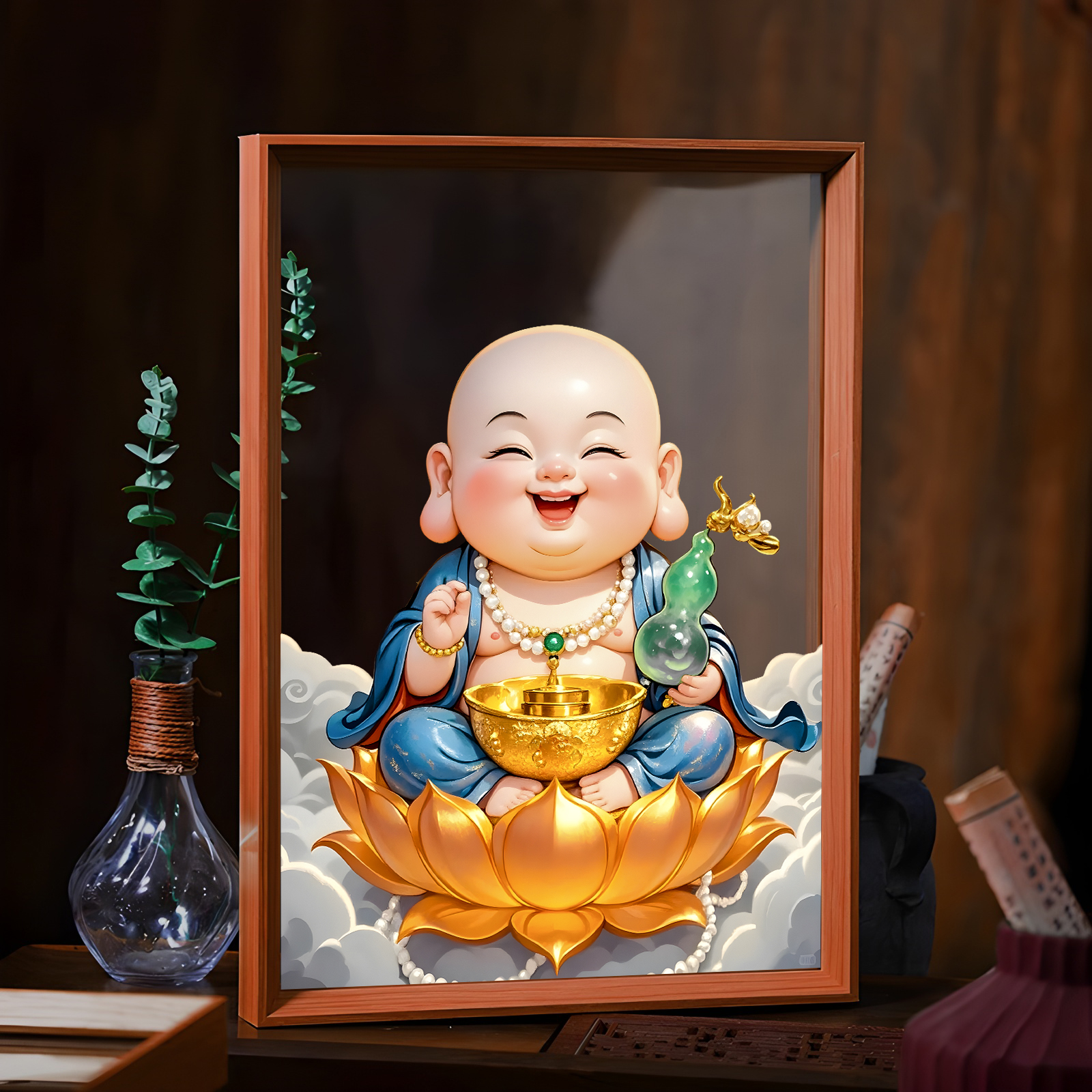 《福满盈门》弥勒佛手工艺品创意桌摆礼品办公室客厅摆件家居装饰品