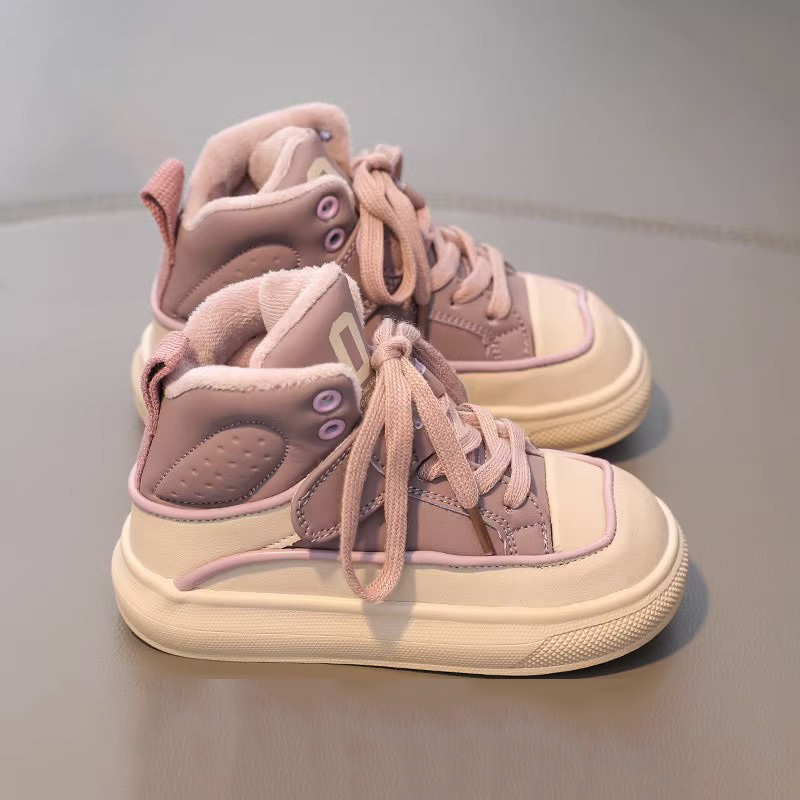 儿童棉鞋2023秋冬新款女童运动鞋男童加绒高帮板鞋二棉冬鞋