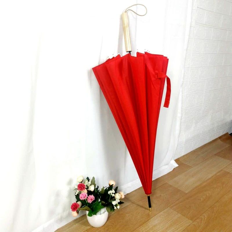 新款16骨大红色长柄大号婚庆伞女方出嫁婚礼新娘结婚红伞红色雨伞
