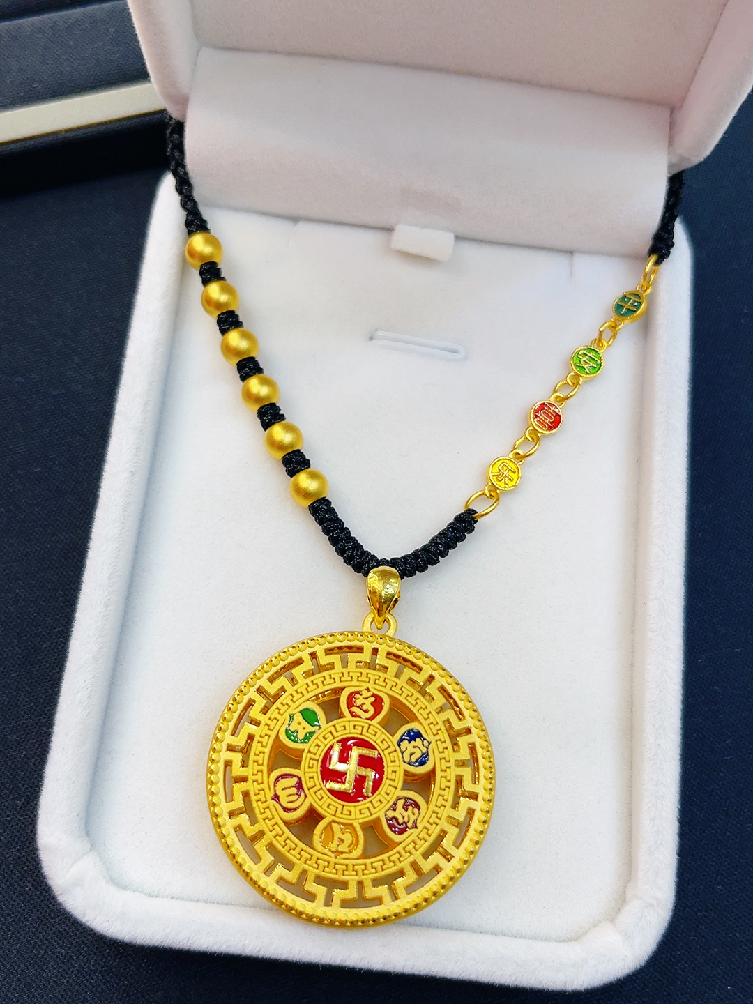 足金999黄金罗盘吊坠时尚编织