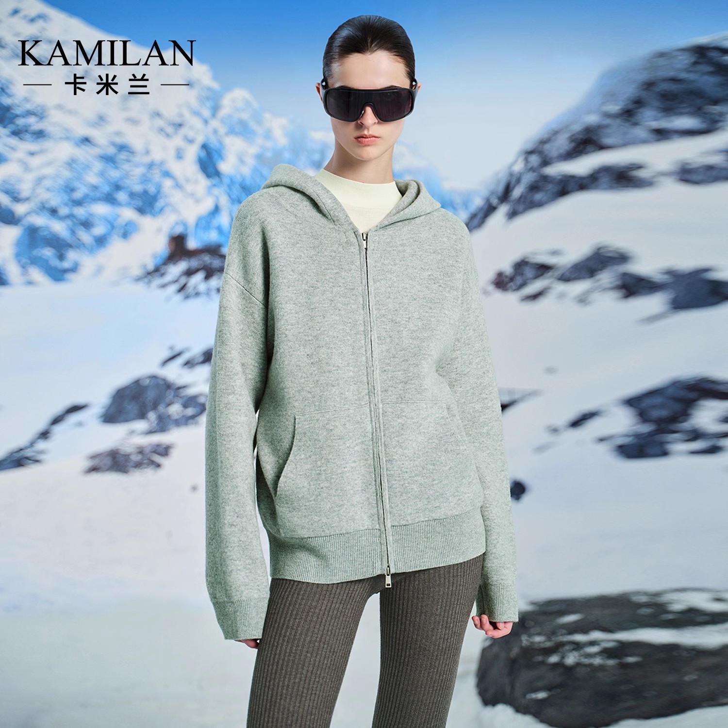 [绵羊毛x山羊绒]卡米兰长袖绵羊毛卫衣上衣2024新款开衫外套连帽