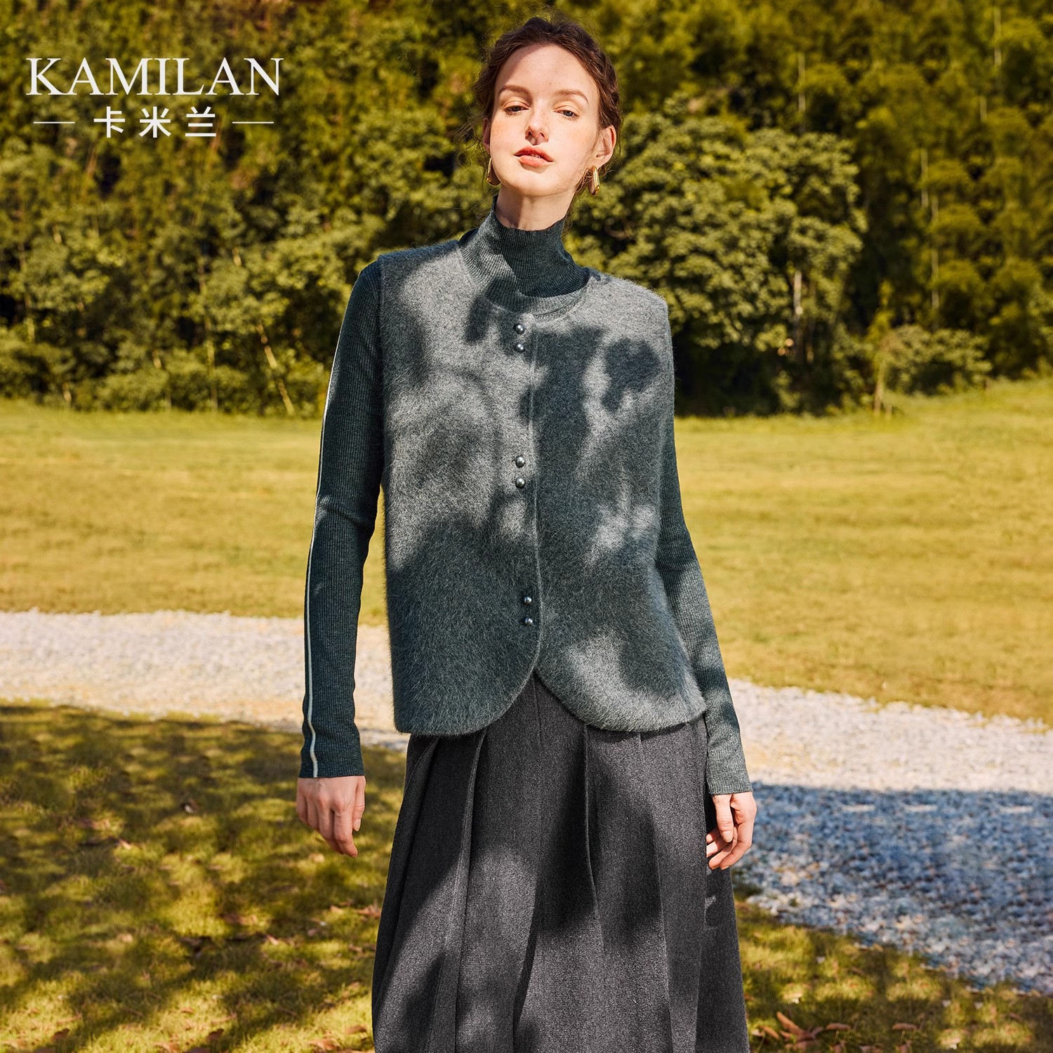 卡米兰针织开衫背心女2024秋季新款短款时尚百搭针织衫马甲外套