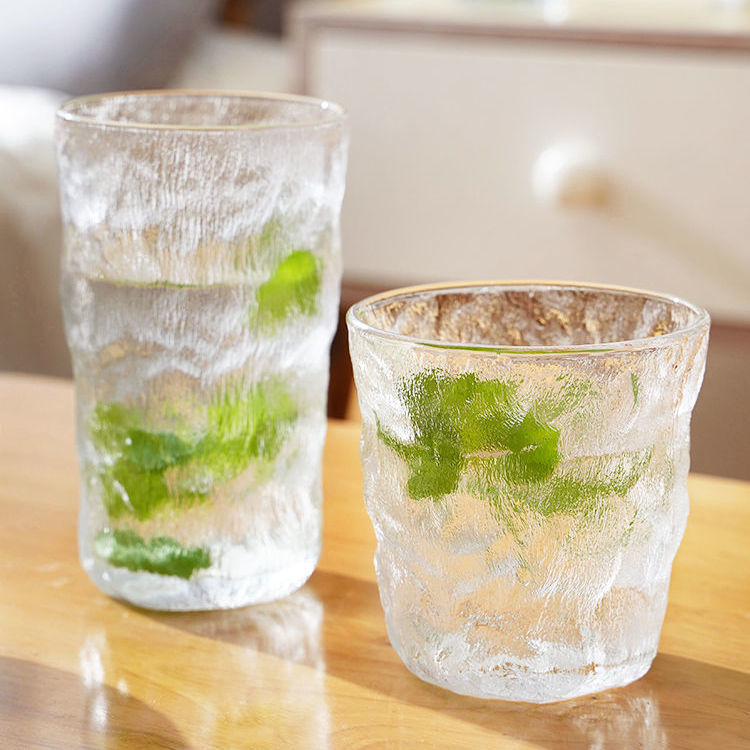 冰川纹玻璃杯果汁家用茶杯ins酒杯牛奶杯咖啡高颜值北欧磨砂水杯