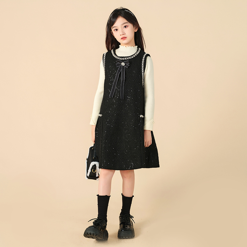 【黑巧茉莉白】小香风套装背心裙连衣裙秋冬新款针织中女大童25589