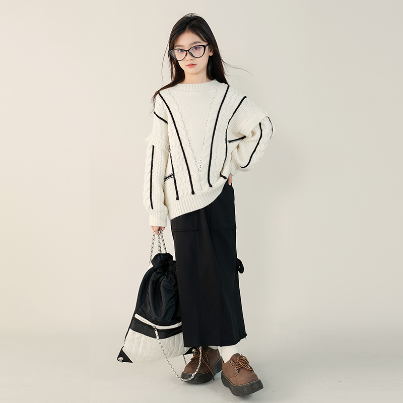 小香风【极简少女】麻花毛衣针织衫宽松秋冬新款女中大童宽松98381