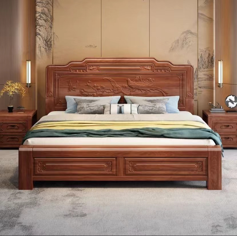 仿古主卧实木大床简约古典经济型雕花高箱婚床中式双人床次卧床