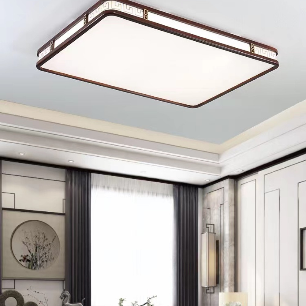 新中式吸顶灯中国风实木客厅灯套餐LED长方形餐厅卧室木质灯具D5