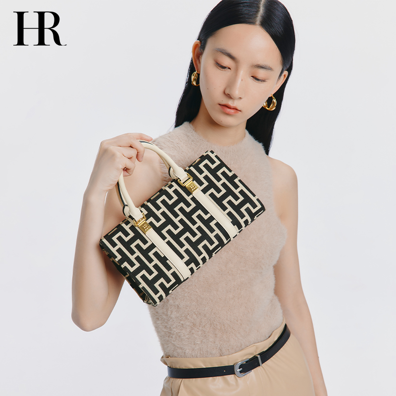 HR赫莲娜女包撞色波士顿包手提包时尚单肩斜挎小包高级感轻奢包包