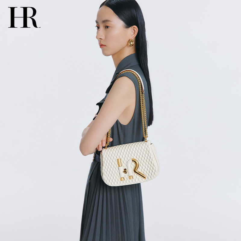 HR赫莲娜女包2024春夏新款菱格褶皱包小众单肩斜挎包轻奢品牌包包