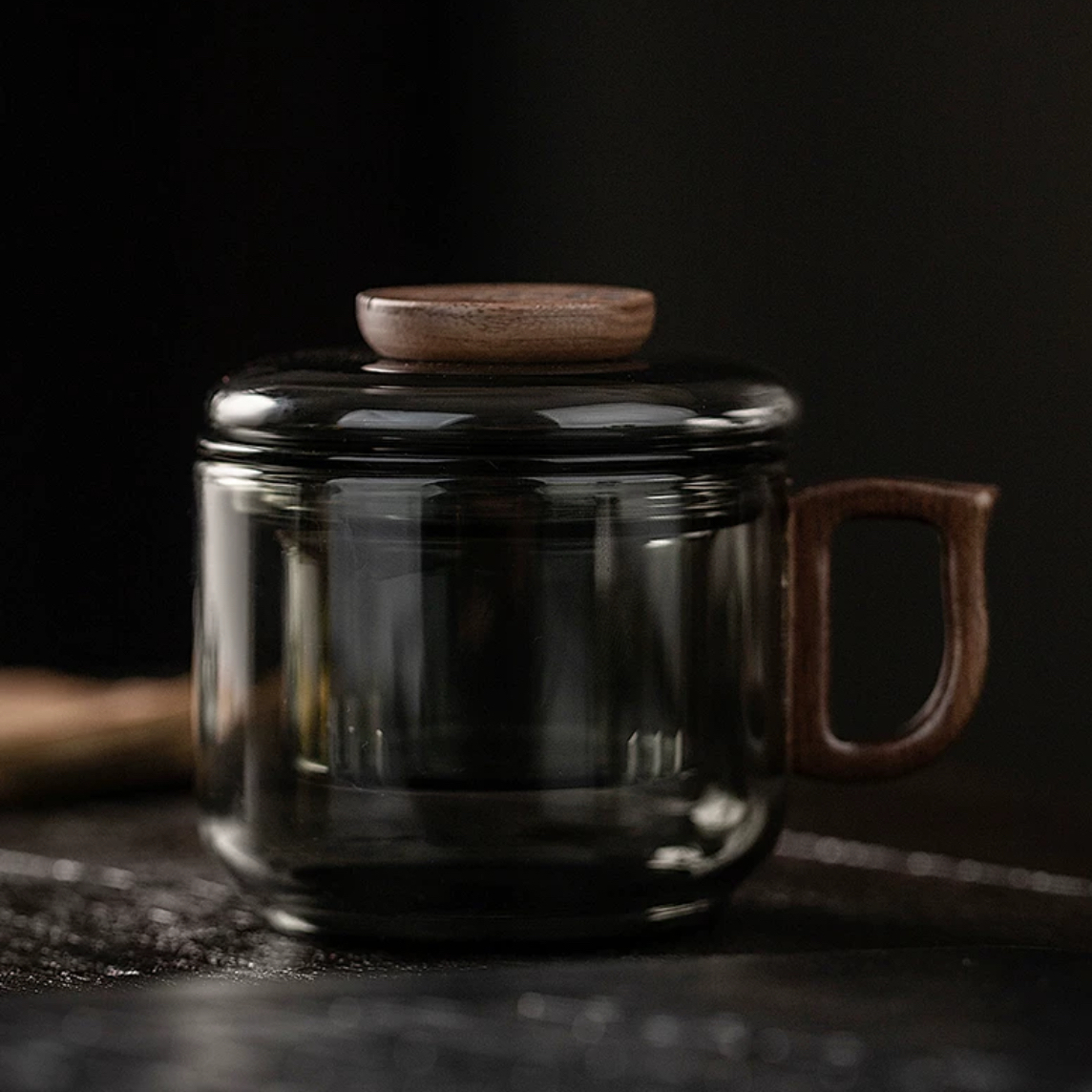 家用款透明黑色侧把马克杯茶具茶器YY4883