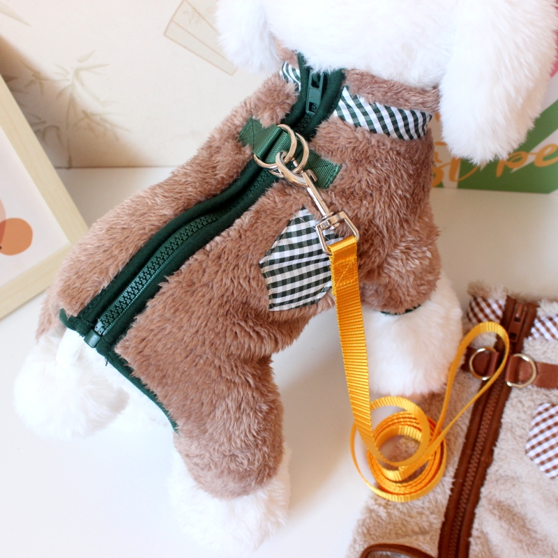 狗狗衣服秋装秋冬季四腿衣保暖绒衣后背拉链宠物猫小型犬泰迪比熊