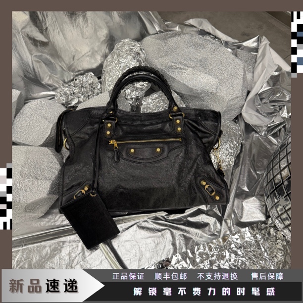 95新 Balenciaga/巴黎世家 東区-黑金机车中号单肩包/66546时尚款