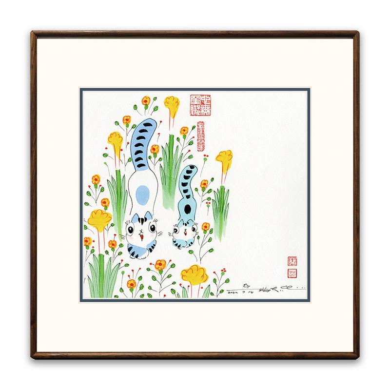 蔡志忠【可爱猫】印章版画 客厅餐厅背景墙挂画 玄关卧室走廊装饰画