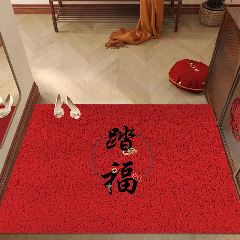入户地垫新中式红色刮泥蹭土丝圈玄关脚垫家用耐磨进门除尘红地垫