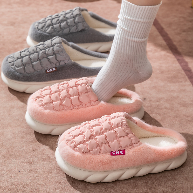 厚底棉拖鞋女冬季家用情侣家居室内保暖防滑毛绒绒棉拖鞋男士外穿