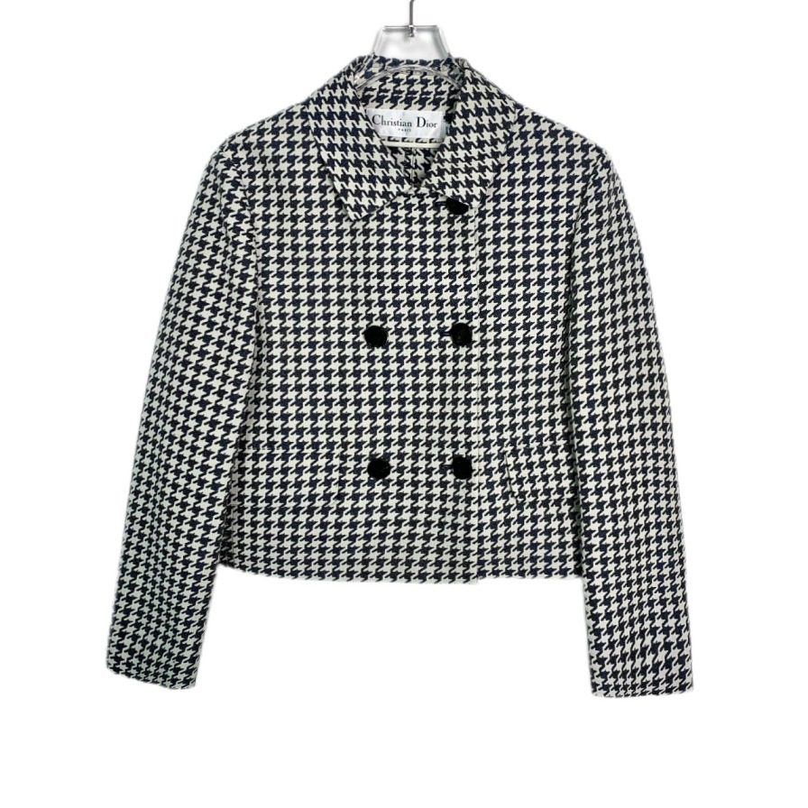 95新 DIOR/迪奥 千鸟格翻领双排扣套装外套拼色 42码 008603