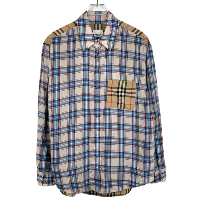 95新 BURBERRY/博柏利 格纹翻领天丝混棉衬衫 38码 013026