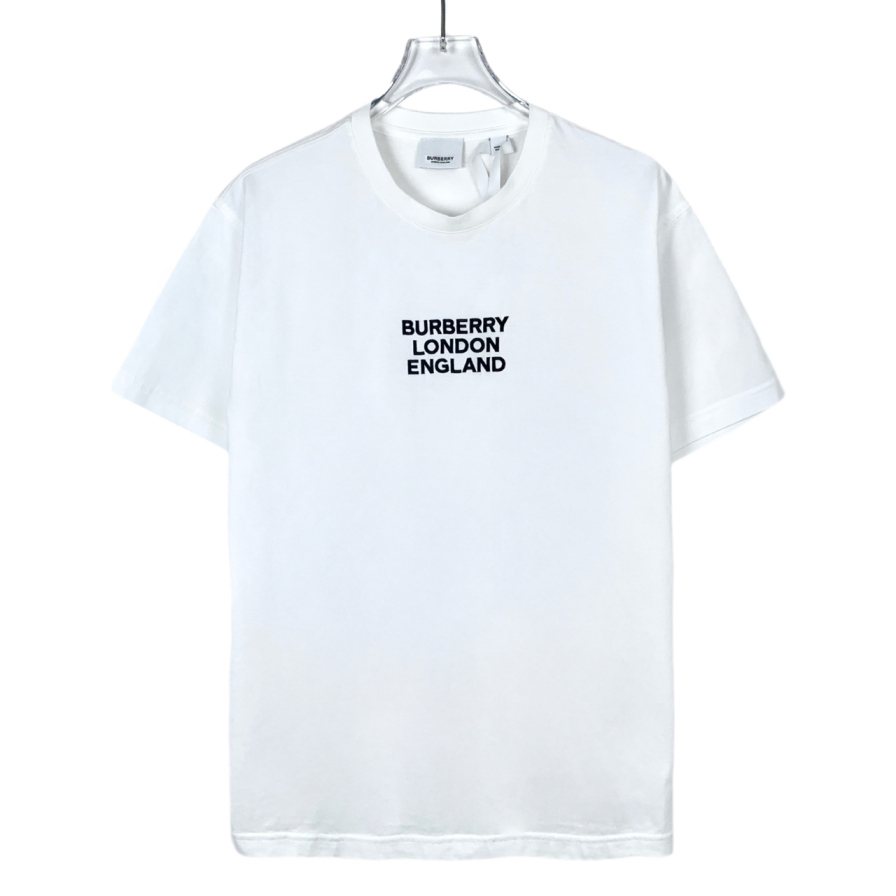 99新 BURBERRY/博柏利 logo刺绣圆领白色棉质短袖T恤 XS码 014008
