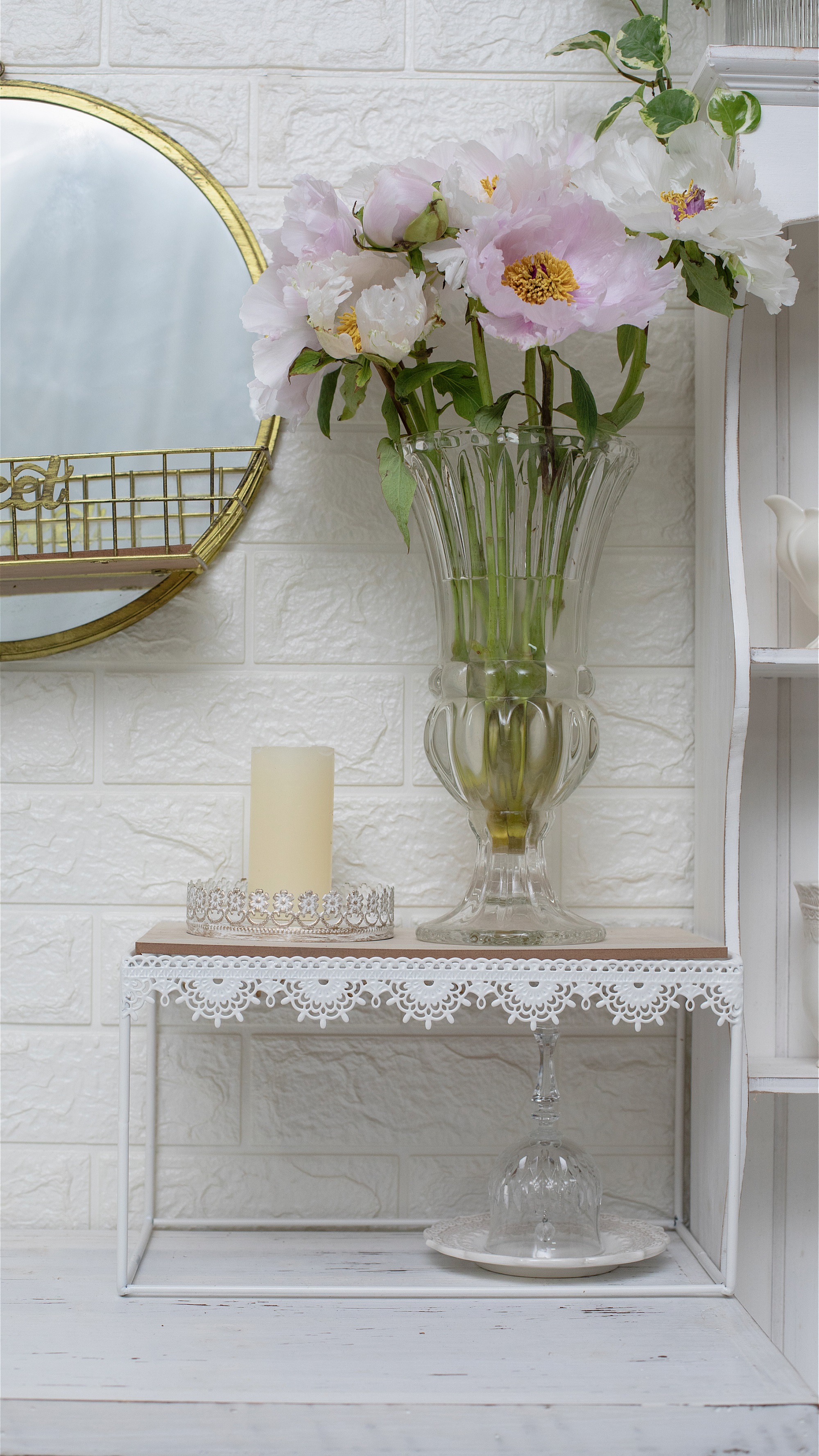 蕾丝花边铁艺实木壁挂桌面花架置物架