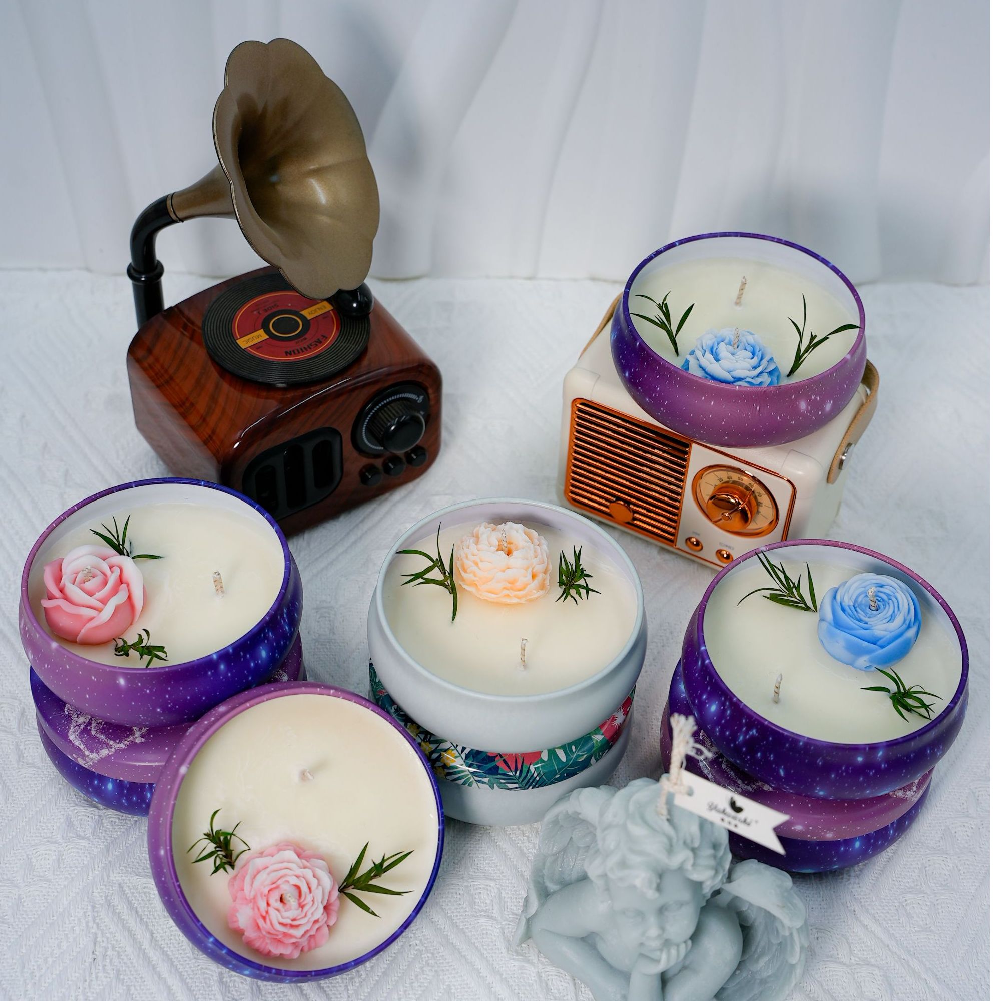 马口铁艺术花朵香薰蜡烛