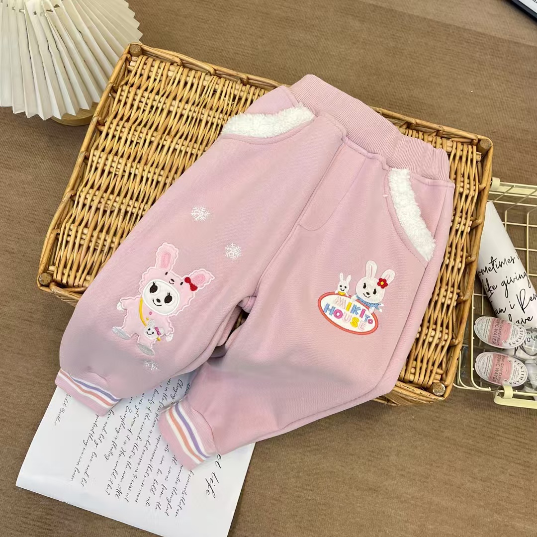 24新款秋冬儿童裤子卡通刺绣雪花小熊小兔加绒加厚休闲卫裤71820