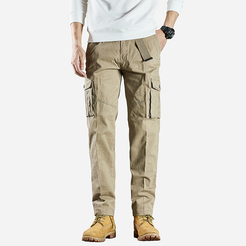2025春秋款休闲户外纯棉长裤多口袋弹力工装裤男士直筒休闲裤百搭