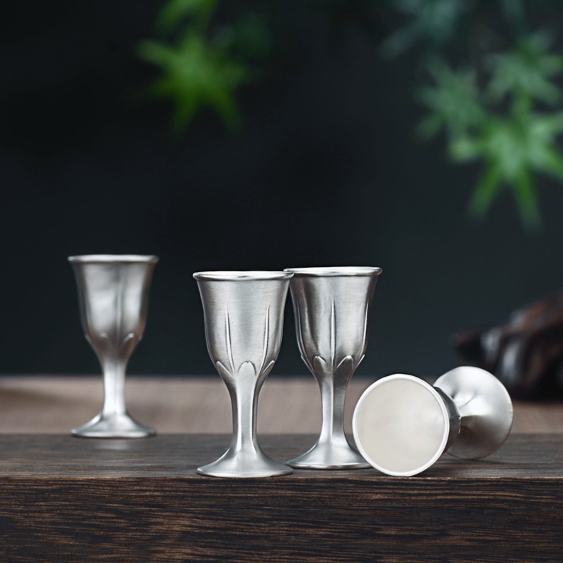 足银银制品 足银999家用简约创意中式手工家和万事兴银酒杯